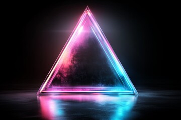 Poster - A minimalist illustration of a single glowing object under UV light, represented by simple geometric shapes and vibrant neon colors on a black background