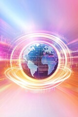 Wall Mural - planet earth rotating surrounded by futuristic digital effects and colorful lights
