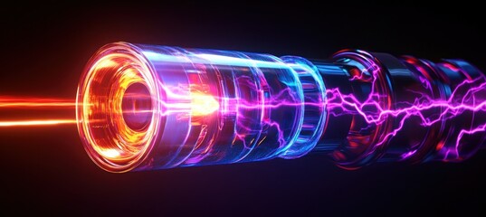 Wall Mural - futuristic energy beam emitting light and electricity in dark environment