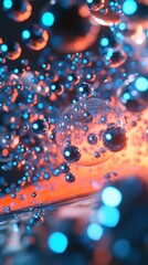 Wall Mural - glowing spheres floating in abstract space with orange and blue lights