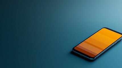 A sleek smartphone with an orange wallpaper on a blue gradient background, showcasing modern design and technology.