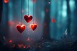 © Sanchai - A magical Valentine's Day celebration in an enchanted forest, with glowing heart-shaped lanterns hanging from trees and fairies sprinkling sparkles