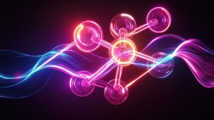 Wall Mural - neon molecule structure representing innovation and scientific discovery