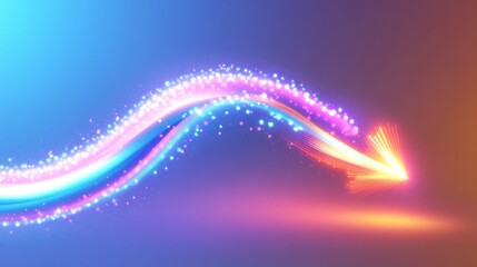Wall Mural - glowing light trails forming arrow shape on gradient background