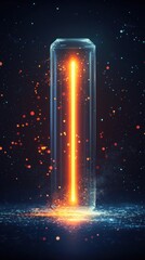 Wall Mural - bright orange light beam shining through glass cylinder on dark background