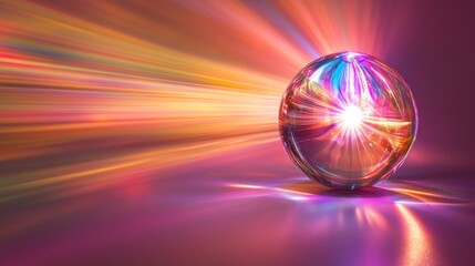 Wall Mural - bright light beams emanating from crystal ball on reflective surface