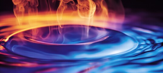 Wall Mural - colorful smoke rising from blue and purple liquid surface creating ripples