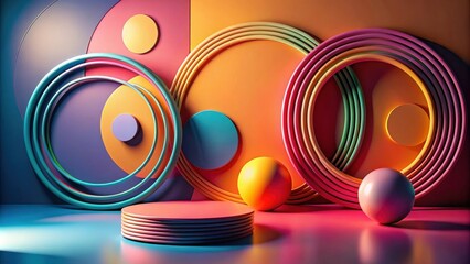 Poster - Abstract Colorful Geometric Shapes and Spheres on Display