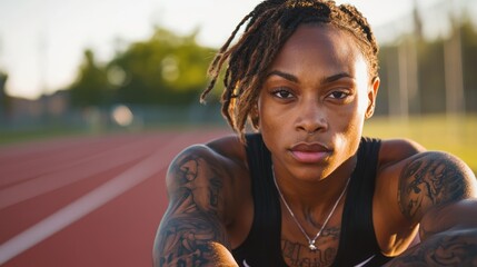 Wall Mural - a transgender athlete participating in a track race, showcasing strength and determination.