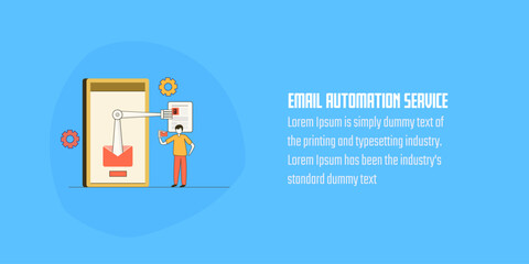 Wall Mural - Sending email through email automation software, Email campaign running on automation, Business people using email automation. Vector landing page concept.