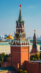 Historical Grandeur: The Majestic View of Russian Kremlin Architecture Against a Blue Sky