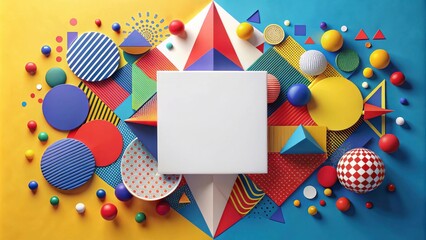 Poster - Vibrant Geometric Shapes and a Blank Square Canvas for Modern Design Presentation