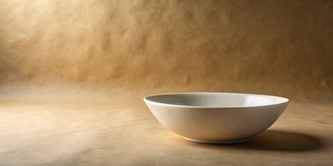 Poster - Empty off-white ceramic bowl on a textured brown surface