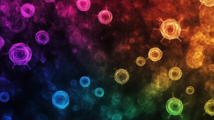 Fototapete - Colorful visualization of magnified viruses showcasing scientific exploration in vibrant detail. Generative AI