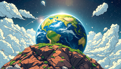 Wall Mural - Amazing Earth. Planet Earth element for designers, comic art, with white tones