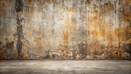 Poster - Aged Concrete Wall with Weathered Texture and Empty Floor