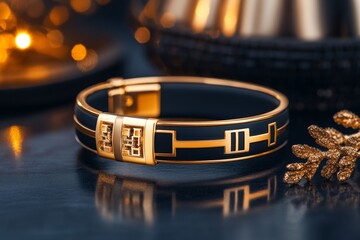 Poster - A VIP wristband close-up, showcasing elegant design details in gold and black, set against a sleek background