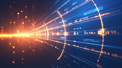 Wall Mural - futuristic data stream flowing through cyberspace with glowing particles