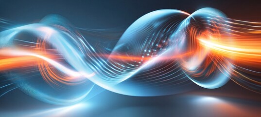 Wall Mural - abstract orange and blue particles flowing and forming a wave