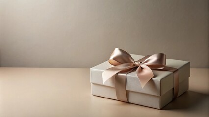 Elegant cream gift box with a beige satin ribbon bow, perfect for special occasions