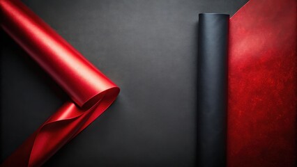 Poster - Elegant red and black fabric rolls on dark background