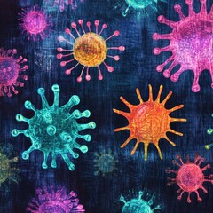 Fototapete - Magnified viruses showcasing vibrant colors in a scientific illustration style. Generative AI