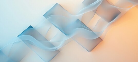 Wall Mural - abstract blue wavy lines flowing through transparent rectangles on gradient background