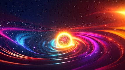 Wall Mural - bright star emitting energy in a colorful nebula with swirling light trails