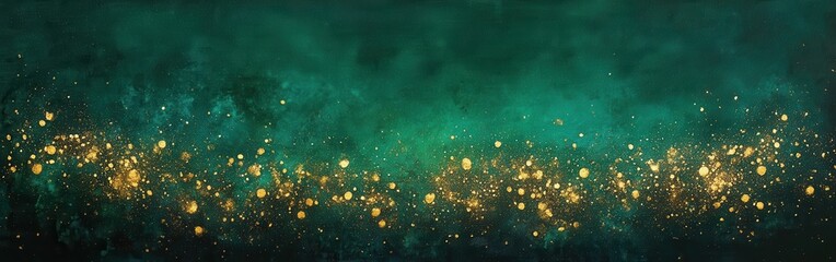 Aufkleber - Vibrant teal and golden sparkles illuminate a dark jade green background, capturing the essence of nature's brilliance at night