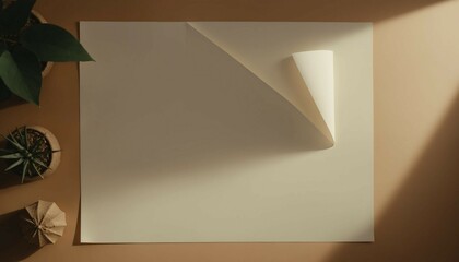 Wall Mural - Flat lay of blank paper placed under diffused, warm lighting