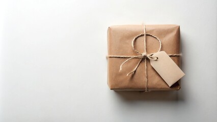 Poster - A simply wrapped gift, tied with twine and a blank tag, ready for delivery