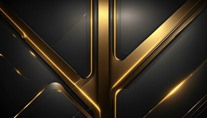 Wall Mural - Futuristic dark gold metal background with clean lines and glowing edges