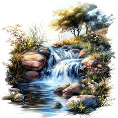 Wall Mural - Serene Waterfall Cascading Through Vibrant Flora in Tranquil Nature Landscape