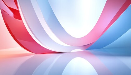 Wall Mural - abstract red, white and blue ribbons flowing and reflecting on surface