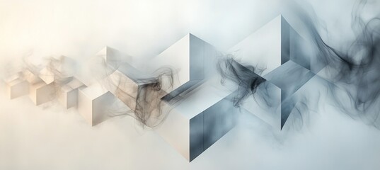 Wall Mural - abstract smoke flowing through geometric cubes in white background