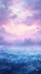 Poster - Twilight meadow with dewy blue grass and enchanting purple sky fosters serene atmosphere