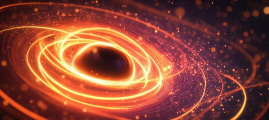 Wall Mural - black hole slowly rotating and generating orange light trails in space