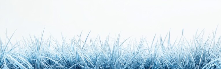 Leinwandbilder - Minimalist icy blue grass with frosted tips against a serene white backdrop creating a wintry atmosphere