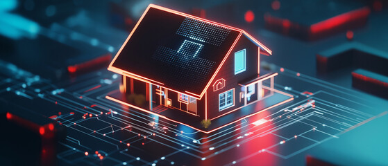 Smart home technology banner. Concept of Internet of Things. Automation and Cybersecurity of the Internet of Things of house.