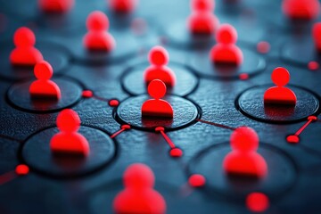 Wall Mural - network connections with red figure icons on a dark background representing digital community and so