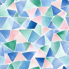 Poster - Calming doodle pattern of pastel triangles in soothing blue, pink, and green arranged in a seamless grid design