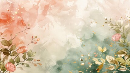 Sticker - Delicate watercolour composition with flowers and leaves on pastel background. Suitable for postcard design, gardening blogs or backgrounds for presentations.