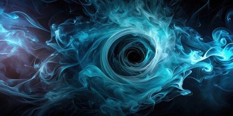 Poster - Abstract swirling teal smoke forming a vortex against a black background
