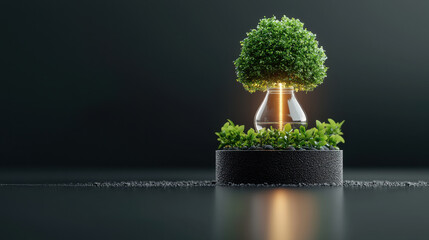 Poster - creative representation of renewable energy featuring light bulb with tree, symbolizing sustainability and eco friendliness. This visual emphasizes importance of green energy solutions