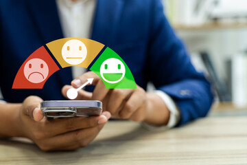 Wall Mural - users rate service experiences on online application for customer feedback and satisfaction for enha