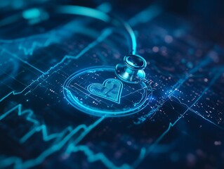 Stethoscope on digital heart health monitor.