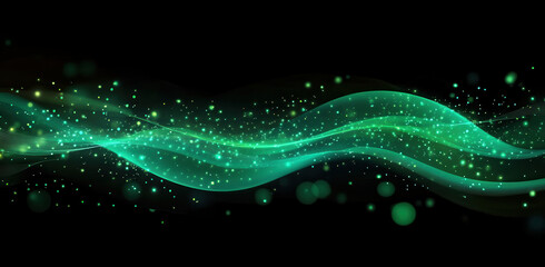 Wall Mural - glowing green light waves create mesmerizing abstract background