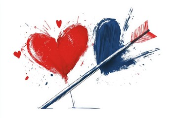 Poster - A simple graphic of a heart pierced by an arrow, with clean lines and vibrant red tones on a white backdrop