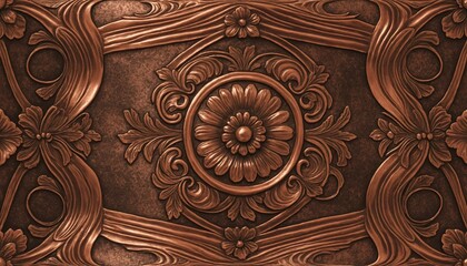 Wall Mural - Ornamental embossed copper texture with vintage elegance