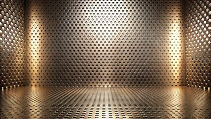 Aufkleber - Abstract metallic room with perforated wall and floor